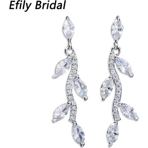 Efily Fashion Cubic Zirconia Earrings for Women Accessories Silver Color Bridal Wedding Earring 2021 Trendy Party Jewelry Gifts