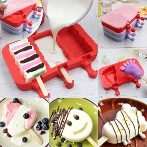 DIY Ice Cream Mould Frozen Pan Ice Pop Mold Tray W/ 20Pcs Sticks & Silicone Cover