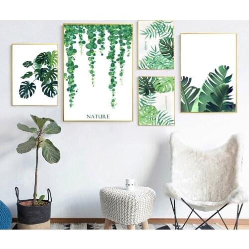 Nordic Green Plant Leaves Poster Palm Leaf Cactus Canvas Painting Modern Wall Art Painting for Living Room Home Decoration