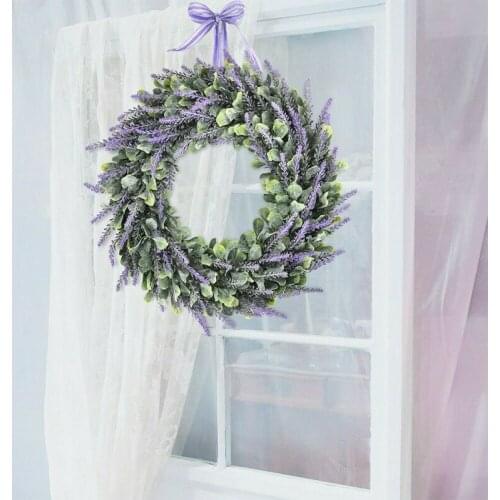 Simulation Eucalyptus Wreath Flower Large Lavender Wreath Farmhouse Garland Front Door Wall Hanging For Wedding Home Decor