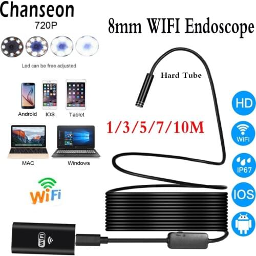 Chanseon 8mm Wifi Endoscope Camera IOS Endoscope For Iphone HD Mini Camera 720P Borescope Waterproof Camera Endoscopic Hard Tub