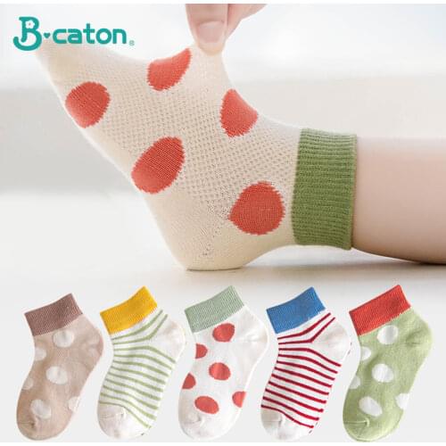Baby Short Cotton Socks Toddler Boys Girls Summer Mesh Thin Funny Rainbow Sock Kids Children Striped Colorful Socks 5/10 Pairs