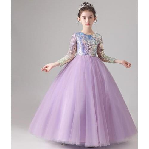 Beautiful Girls Dress O-neck Sequin Princess Dress Birthday Wedding Party Gown Baby Thanksgiving Dress For Girls Vestidos L312