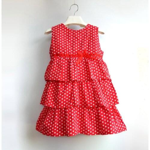 Summer Girl Dress Baby Dot O-neck Cotton Dress New Fashion Kids Birthday Party Cake Dress Beach Dress For 2-7 Years