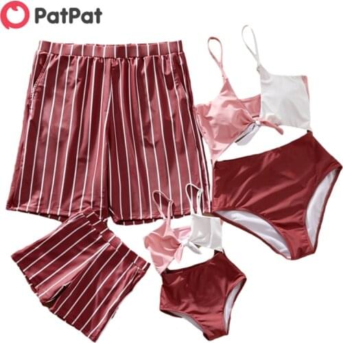 PatPat 2021 New Summer Cute Colorblock Cutout One-piece Matching Swimsuits Family Look Childrens Clothing