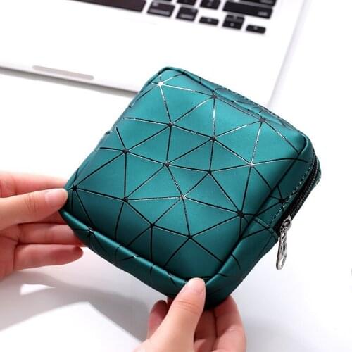 Multifunctional PU Leather Women Menstrual Rhombus Sanitary Napkin Organizer Portable Pad Storage Bag Pouch Credit Card Case