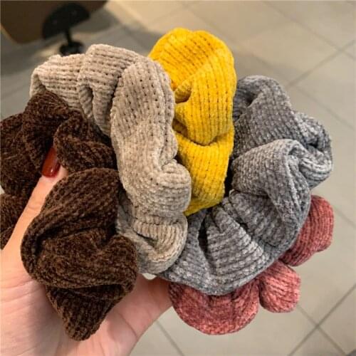 Fashion Warm Corduroy Big Hair Scrunchies For Women Girls Solid Soft Vintage Hair Gums Striped Fabric Rubber Bands For Hair Bun