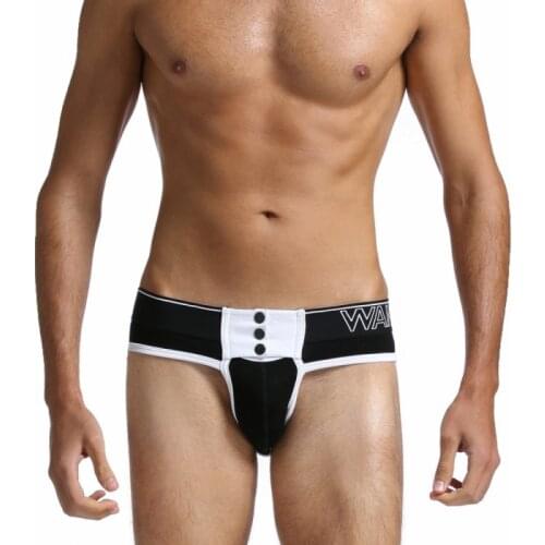 Men Sexy Brief Underwear Gay Underwear Briefs with Buttons Elastic Waistband Design Fashion Solid Color