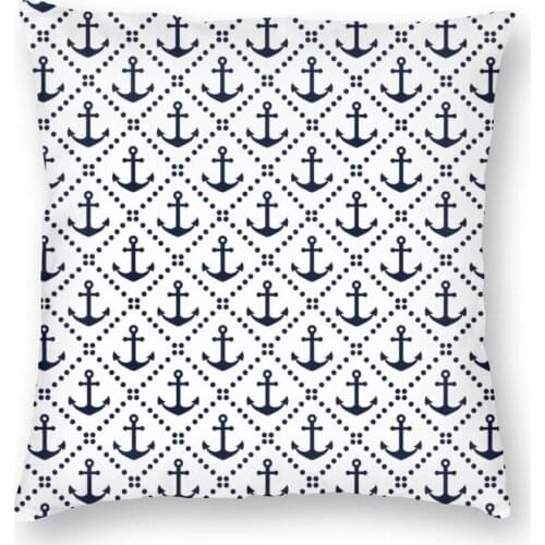Navy Blue Nautical Anchor Pattern Square Throw Pillow Cover Home Decorative Print Sailing Sailor Cushion Cover for Living Room