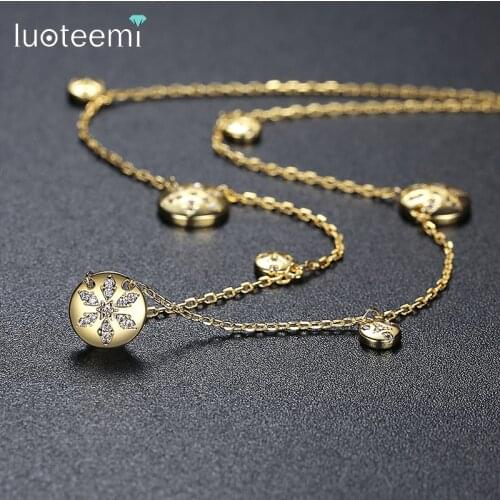 LUOTEEMI Long Pendant Gold Chain for Women Round Snow Flake Gothic Collar Free Shipping Collares De Moda 2021 Wholesale Items