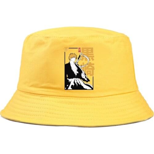 Summer Foldable Kurosaki ichigo anime print Bucket Hats for men Hip Hop Beach Sunscreen Fisherman Cap panama hat women