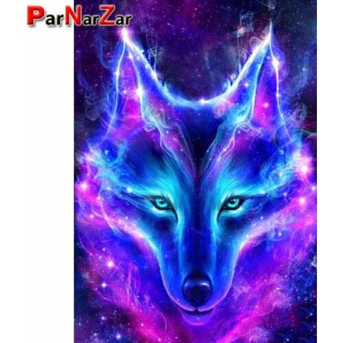 ParNarZar Blue Wolf Diamond Painting Beads Crystal Rhinestone Embroidery Cross Stitch Picture Arts Craft Wall Decor