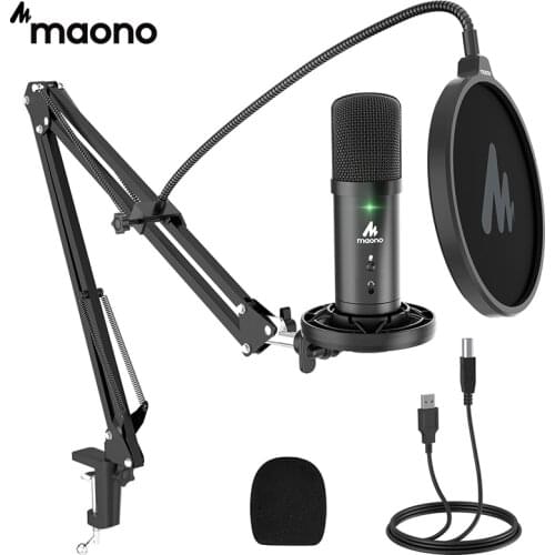 MAONO PM401 USB Microphone Set 192KHz/24Bit Microfone Professional Cardioid Condenser Podcast Mic with Mute Button & Audio Jack