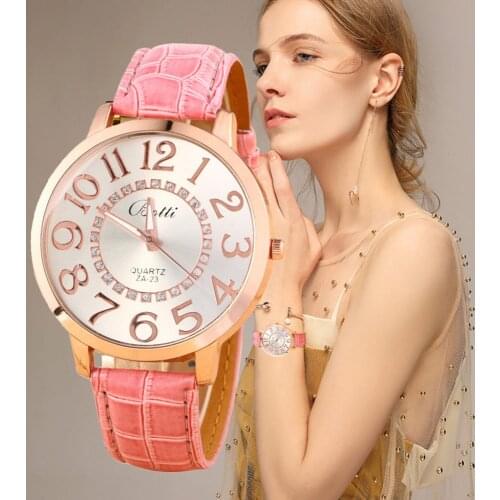 Reloj hombre Simple Fashion Printed Strap Big Arabic numerals Round Dial Ladies Quartz Watch Leather Belt Womens Watches XB40