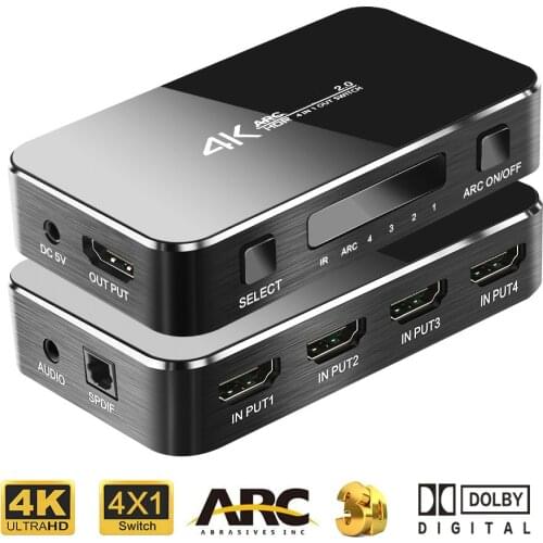 HDMI-compatible Switch 2.0 4K Splitter Switch 4 In 1 Out HDMI-Switcher Audio Extractor ARC & IR Control For Nintend PS3 PS4 HDTV