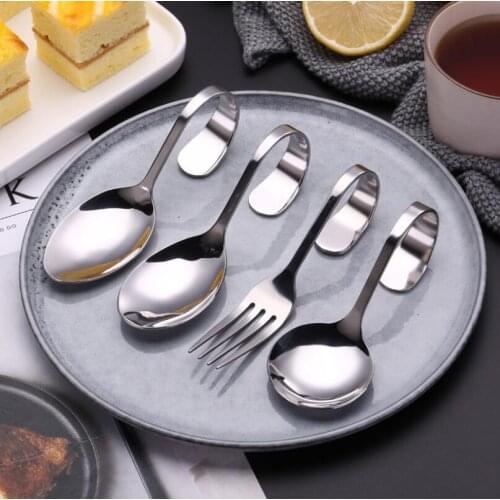 Stainless Steel Bend Flatware Creative Curved Handle Cutlery Fork Spoon For Dessert Kitchen Accessories LX7069