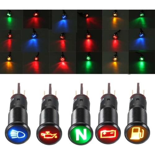 6-36V 14MM LED Indicator Light Lamp Dash Panel Warning Light Metal Push Button Switch on off for car yacht ship truck van