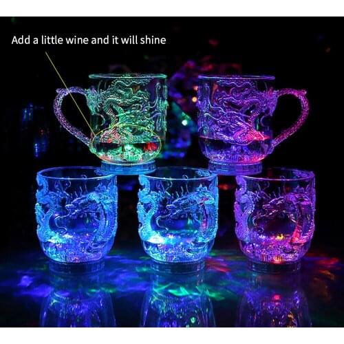 Glowing Glass Wine Beer Cup LED Dragon Cup Flashing Light Beer Mug Glowing Coffee Milk Tea Wine Whisky Bar Mug Travel Gift