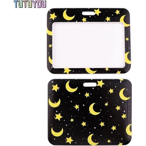 PC3154 Creative Moon And Stars Lanyard Credit Card ID Holder Badge Student Women Travel Bank Bus Business Card Cover Badge