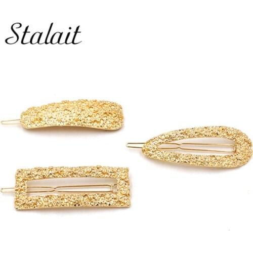 Gold Color Metal Simple Hair Clips Geometric Rectangle Hair Clips Sequins Hairpins Barrettes Hair Accessories For Child Girl