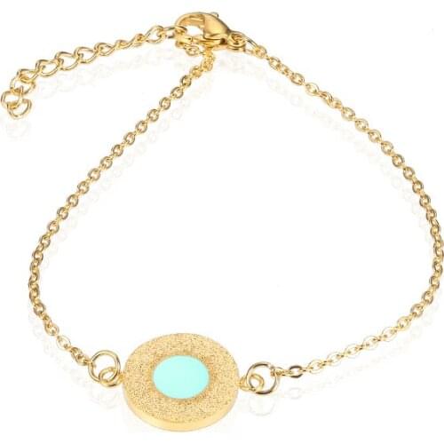 RIR Luxury Round Green Stone Stainless Steel Women Ladies Chain Link Bracelet Best Mother Days Love Wedding Jewelry