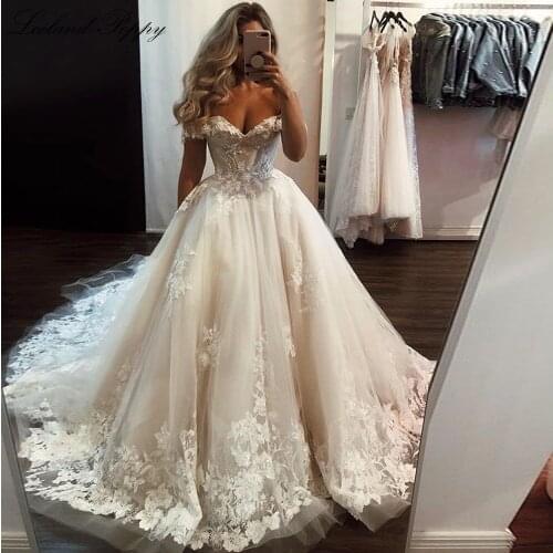 Lceland Poppy A-Line Boat Neck Lace Appliques Wedding Dresses 2020 Short Sleeves Floor Length Vestido de Novia Bridal Gowns