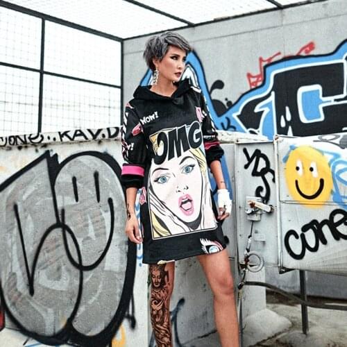 2018 Women Doodle Long Coat Jackets