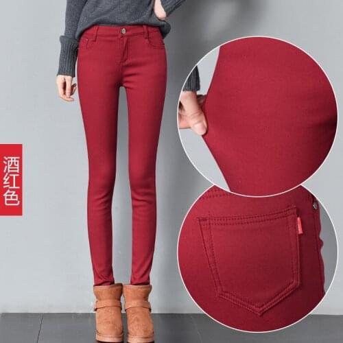 2020 Thick Pencil Pants For Women Winter Warm Skinny Femme Trousers With Velvet Inside Solid Slim Female Pants Plus Size Black