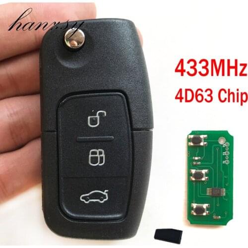 3 Buttons Remote Key For Ford Focus Fiesta 2013 Replacement Auto Folding Flip Car Key with 4D63 Chip 433MHz & HU101 Blade
