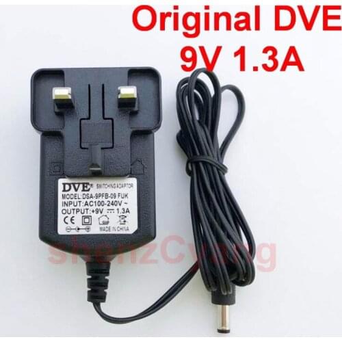 50PCS Original DVE DC 9V 1.3A AC 100V-240V Converter Switching power adapter 1300mA Supply UK Plug DC 5.5mm x 2.1mm-2.5mm