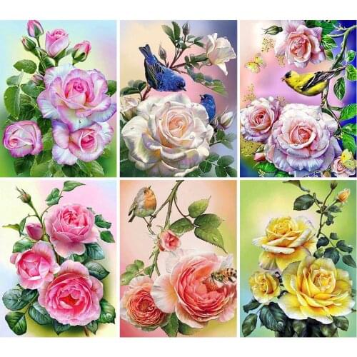 5D DIY Diamond Painting Flowers Birds Cross Stitch Kits Full Drill Embroidery Mosaic Art Picture of Rhinestones Home Decoration
