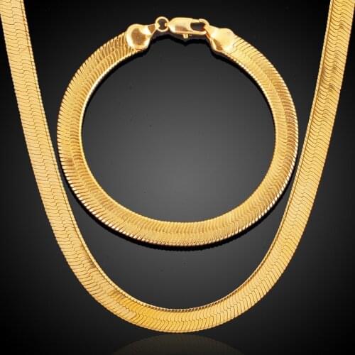 7mm Classic Style Flat Snake Bone Necklace & Bracelet Sets Men Women Herringbone Metal Chain Jewelry Sets