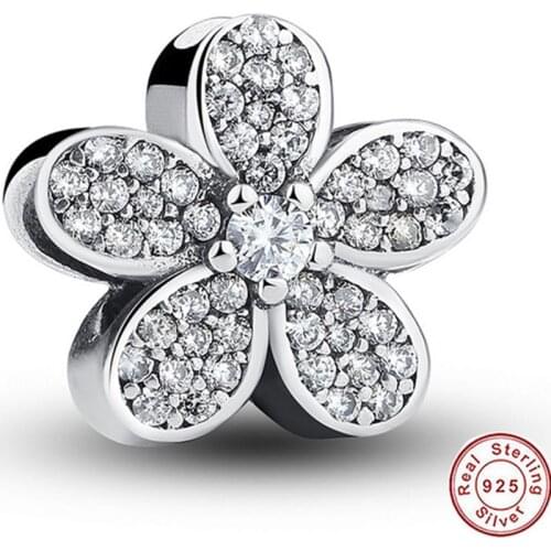 Aliexpress 100% 925 Sterling Silver Flower Clear Rhinestone Charm Bead Fit European Bracelet Authentic Luxury DIY Jewelry Gift