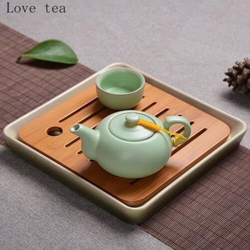 Bamboo square plate household simple tea tray water storage type saucer tea set accessories fruit tray household goods