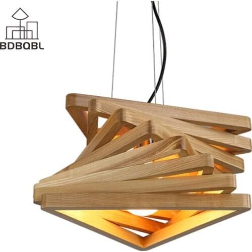 BDBQBL Art Deco Wooden LED Pendant Lights Dia42cm E27 Loft Hanglamp 90-260V Indoor Hanging Lamp for Bedroom Dining Room Study