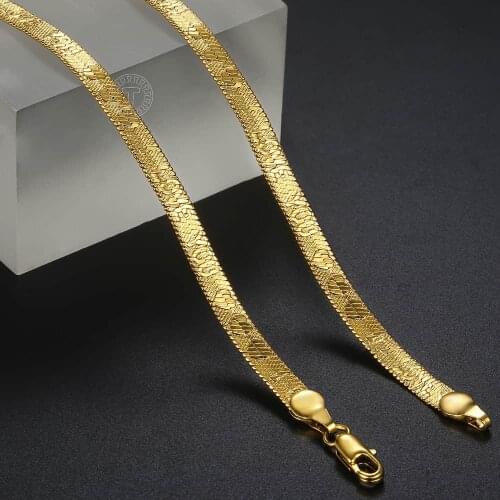 Davieslee 5mm Necklace for Men Women Chain Snake Herringbone Necklaces Gold Filled I Love You Pattern Fashion Jewelry DGN468