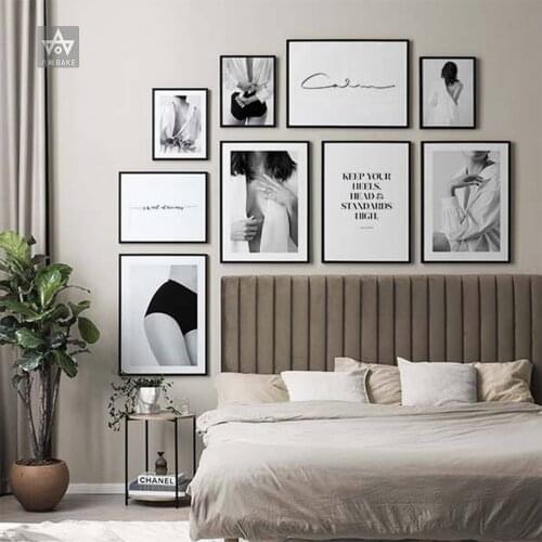 Black White Sexy Shirt Girl Fashion Poster Sweet Dream Quotes Canvas Art Print Nordic Wall Picture Painting Modern Home Decor