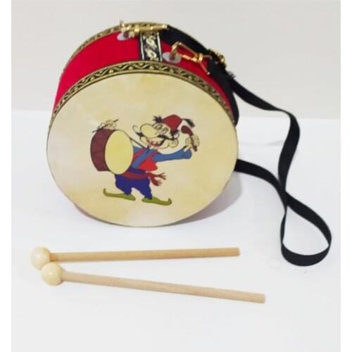 Handmade Genuine Leather Kids Drum Toy 18cm Tradtional Ramadan Drum Toy Best Gift for Kids Trumpet with Wooden Drum Sticks