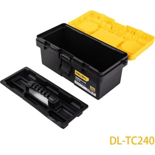 Deli 14-Inch Reinforced Toolbox Plastic Tool Box Tool Storage Box Daily Storage Parts Storage Tool Organizer Two-Tier Structure