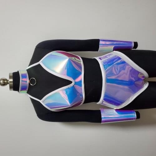 Holographic Burning Man Rainbow 4-piece Suit Rave Festival Outfits Women Celebrity Birthday Rave Costume Singer Dance Wear