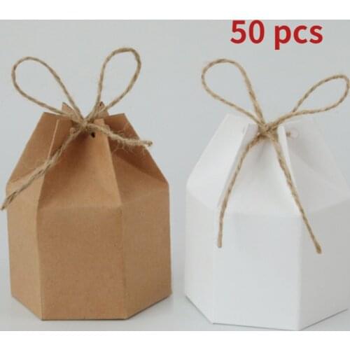 Kraft Paper 50pcs Package Cardboard Box Lantern Hexagon Candy Box Favor Gifts Christmas Wedding Valentines Party Supplies