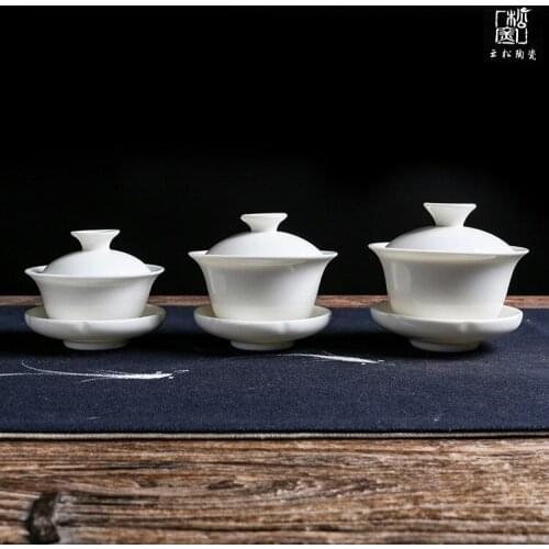 Ceramic Whiteware Cover Bowl Kung Fu Tea Set Small Number Three-Force Tea Bowl Jade Porcelain Gift Ceramic Cup with Cover Gaiwan