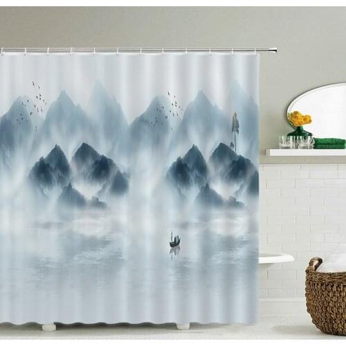 Chinese landscape Shower Curtains Bathroom Polyester Waterproof Shower Curtain Ink painting Printing Curtain for Bathroom Shower