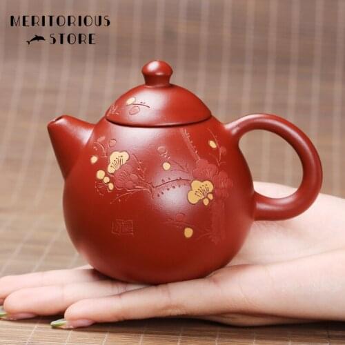 Gentian Shape Chinese Yixing Purple Clay Tea Pot Kungfu Raw Ore Handmade Dahongpao Mud Teaset Beauty Kettle Authentic Gift Box