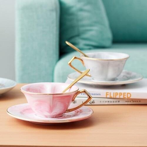 Nordic Heart Shaped Coffee Cup and Saucer Marble Design Couple Latte Ceramic Coffee Cup Afternoon tea Cup Milk Coffee Tea Cups