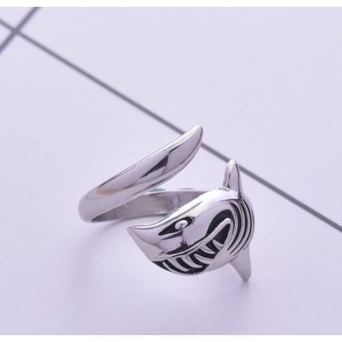 Personality Creative Shark Ring Trend Men Women Silver Color Opening Adjustable Ring Fashion Men Women Hip Hop Party Jewelry