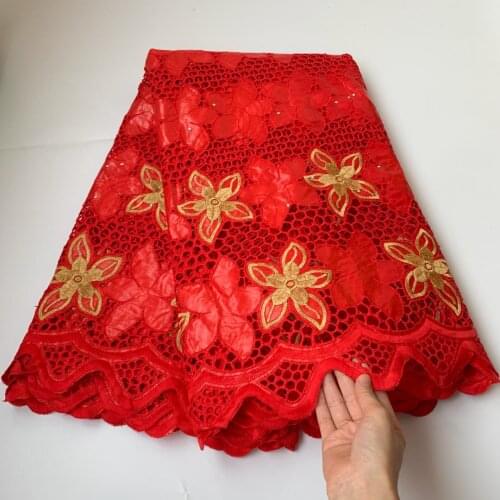 Red Bazin Brode African Lace Fabric Wedding African Bazin Riche Fabric 5Yards Embroidery Cotton Swiss Lace Fabric For Dress Sew