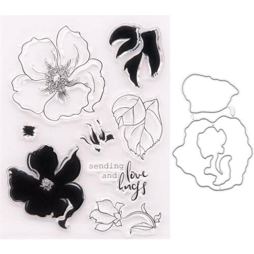Leaves Blooming flowers Metal Cutting Dies and Clear Stamps for DIY Scrapbooking Crafts Card Making Photo Album Sheet Decor