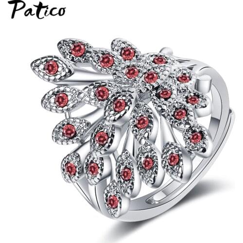 Trendy Vintage Big Hollow Rhinestone Peacock Rings Women Antique Silver Color Wedding Party Birthday Gifts For Girl 925 Jewelry