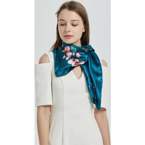 Fashion Kerchief Floral Print Silk Satin Scarf For Women Square Shawl Hijab Scarfs Neckerchief Female 90*90cm Scarves For Ladies